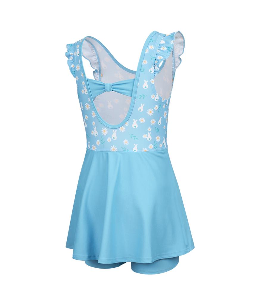 Lenomasuyeongbog Girls' Rabbit Ribbon U-Back One-Piece Swimsuit Sky Blue Rn-Gs2G502-Sb