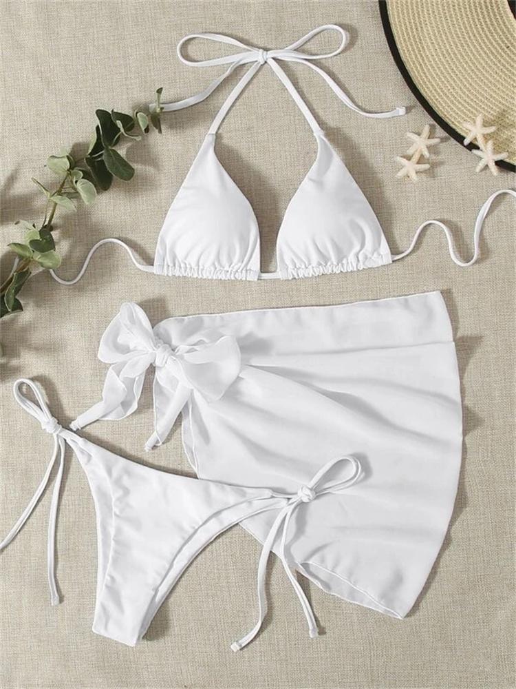 Bikini Set Donna Marrone Liscio Sexy Costine Scollo a Nodo Push Up Costume da Bagno con Gonna in Rete 2026 Donna Costume da Bagno Brasiliano Copricostume