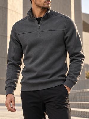 2026 Halbzip Rollkragen Baumwoll-Sweatshirt Einfarbig Lässig Herbst Winter Herren Langarm Pullover Warm Gemütlich Basic Pullover Männlich