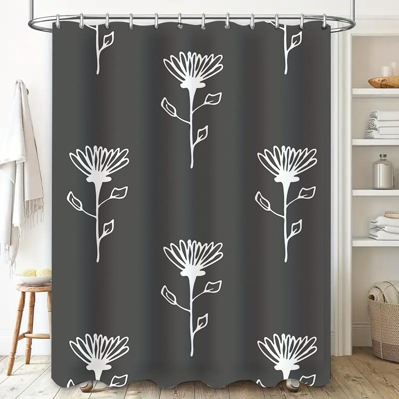 Modern White Floral Shower Curtain Decorative Waterproof Bath Rug Set for Hotel Bathroom Accessories Home Decoration Customizabl