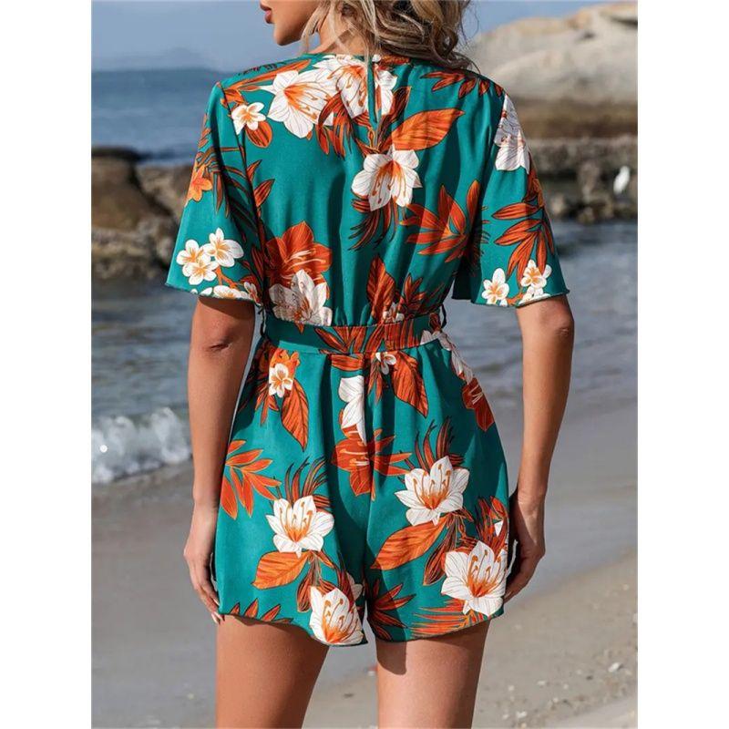 Summer Women Jumpsuit Ladies Clothes Ruffle Sleeve Belt Short Pantskirt Jumpsuit Women