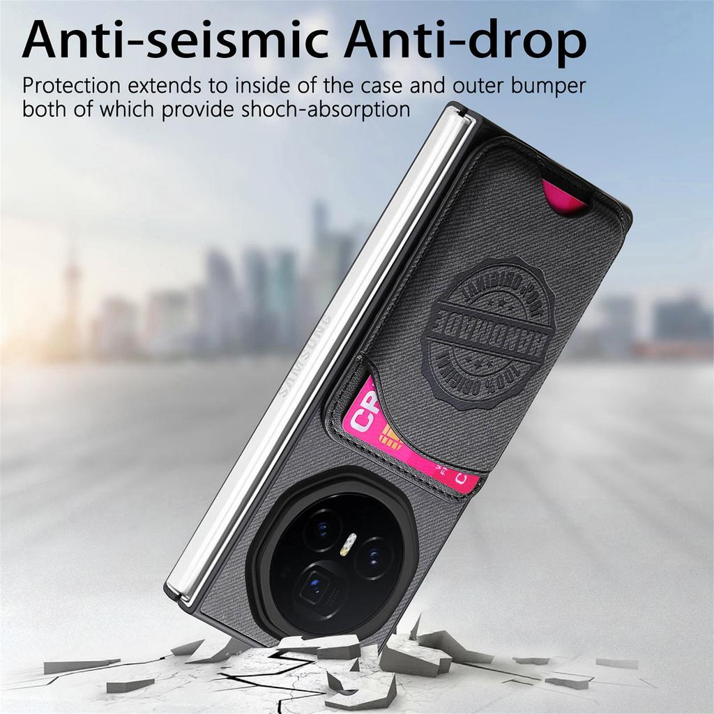 For Honor Magic V3 5G Case Compatible with MagSafe Denim Texture Leather Back Cover with Card Bag