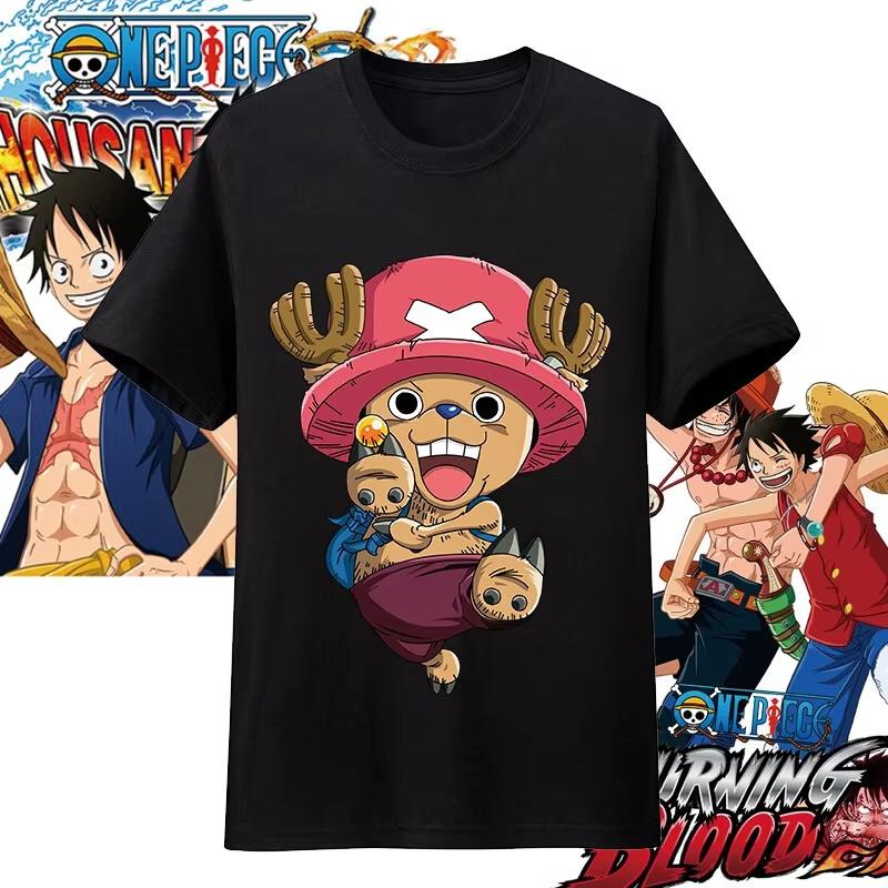 One Piece Anime Character Printing Oversized Cotton Tshirt Men and Women Comfortable Y2K Childrens Clothing Summer Tshirt