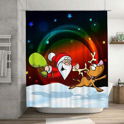 Rideau de douche de Noël TU Père Noël Rennes Fête Festive Décor de Salle de Bain Tissu Imperméable Fond à Motifs Xmas