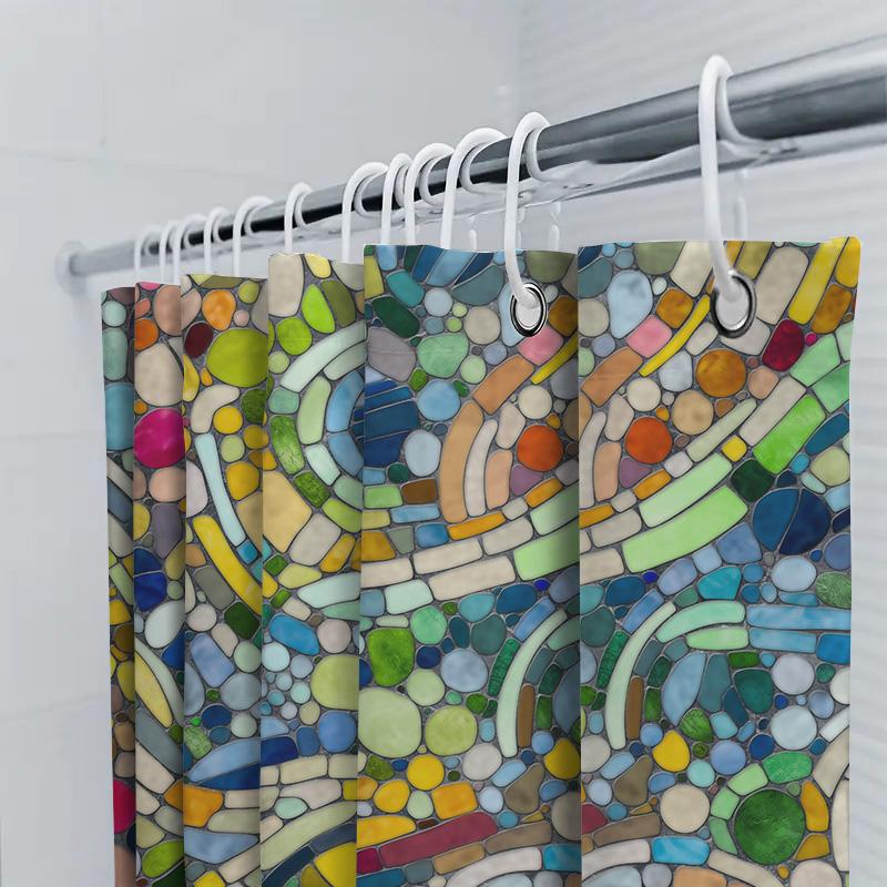 Blue White Geometric Shower Curtain Modern Decor For Bathroom Easy Installation Made With 100% Waterproof Fabric