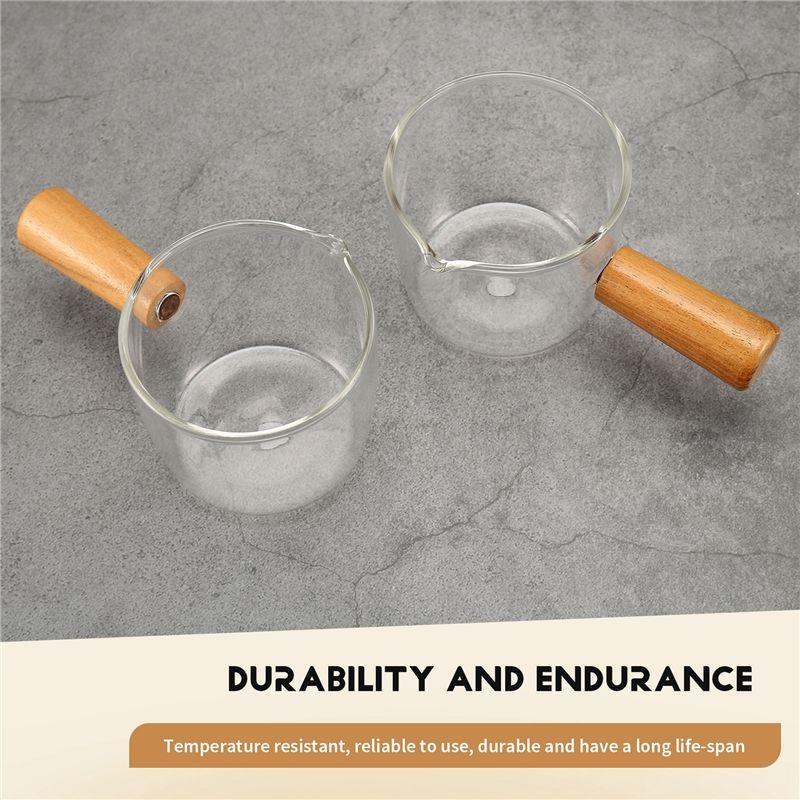 HOT 2PCS Transparent Glass Creamer With Wooden Handle, Mini Coffee Milk Creamer Pitcher~Jul.