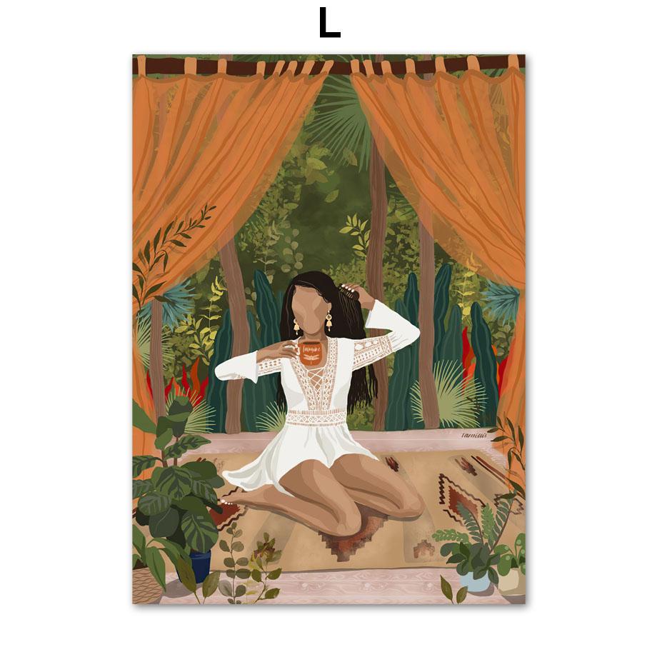 

Абстрактная модная девушка, читающая йогу, отдых, пальмовый лист, скандинавский плакат, настенный художественный принт, холст, картина, Декор, фотографии для гостиной A4 21X30cm No Framed