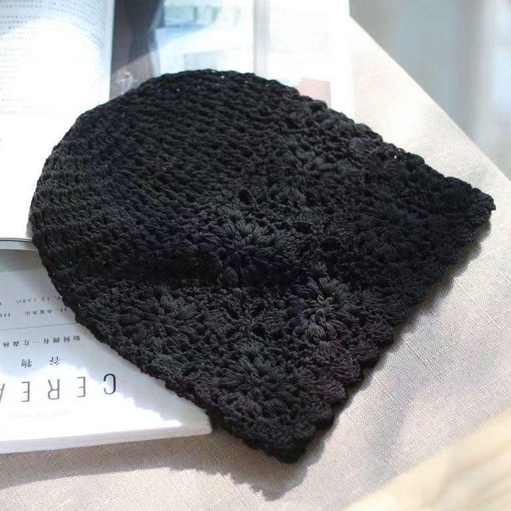 Bonnet tricoté creux à fleurs, pare-soleil respirant, Skullies, pour femme
