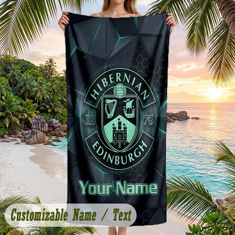 Beach Towel Hibernian FC Print Custom Name Text Soft Towel for Swimming Pool