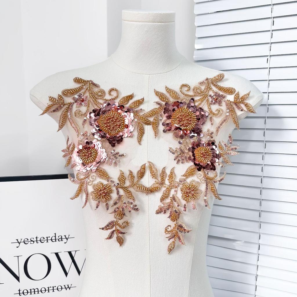 Mesh Solid Color Sequin Bead Embroidery Cloth Sticker Heavy Industry Embroidery Clothing Lace Accessories Diy Jewelry