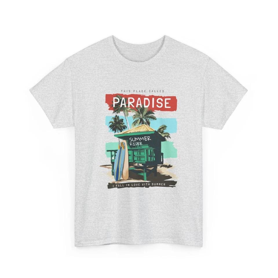 Paradise Surf Shack T-Shirt | Beach Lifeguard, Palm Trees, Surfboard Cotton Tee S