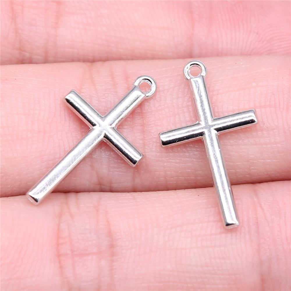 20pcs Cross Charms Handmade Pendant Making Fit Vintage Tibetan Bronze Silver Color DIY For Bracelet Necklace