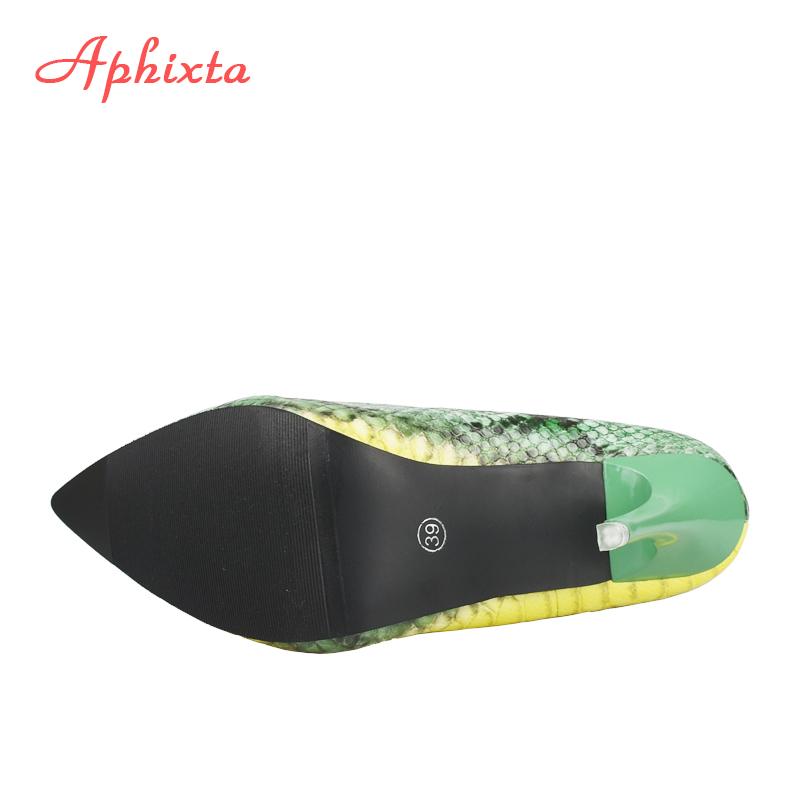 Fashion Aphixta Snake Prints Leather Pumps Women Shoes 10cm stiletto Heels Pointed Toe Office Party Dress Shoes Woman Big Size 42