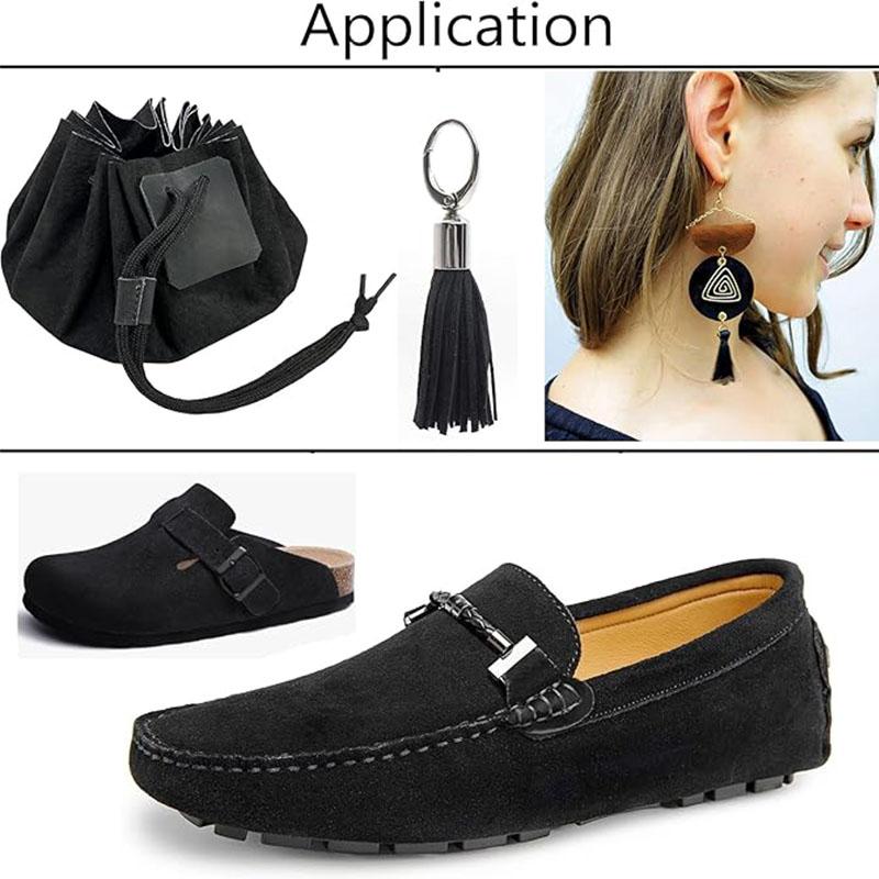 Black Suede Split Leather, Genuine Leather, Top-grain Cowhide Material, 1.5mm Napped Leather for Snow Boots, Leather Goods, and