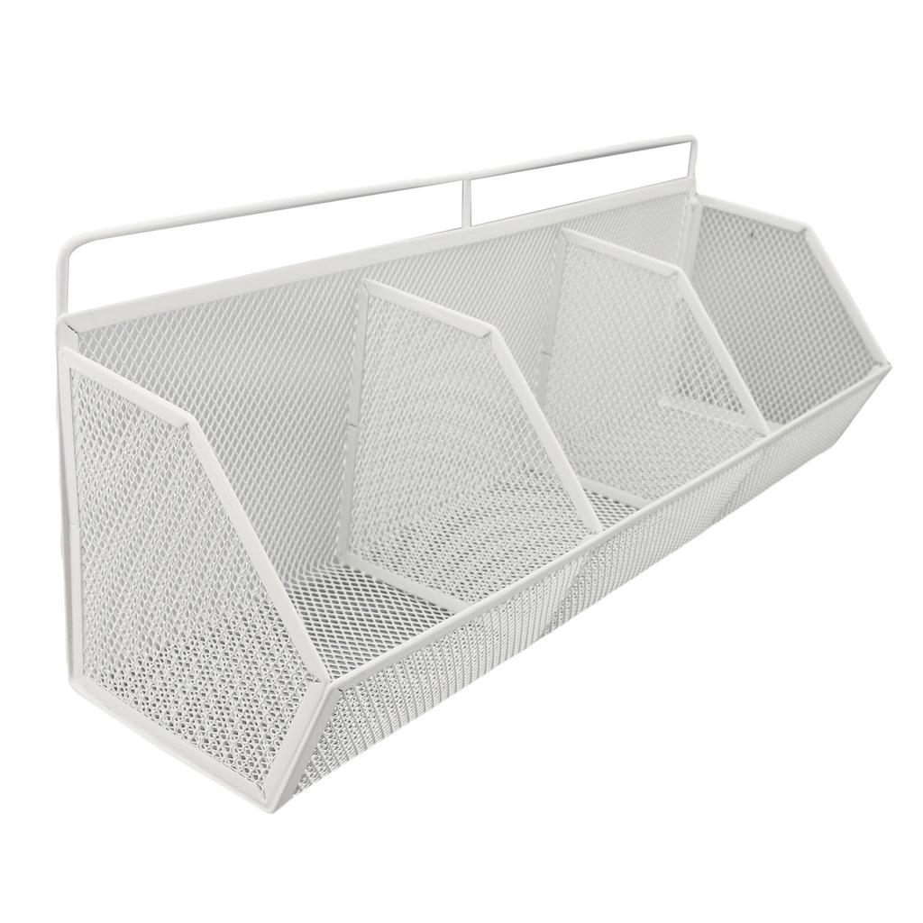 3 Grids Hanging Basket Wall Mount Slanted Opening Metal Wire Storage   for Kitchen Bathroom Laundry Room