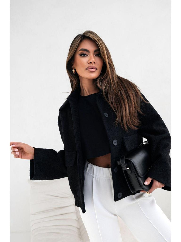 2024 Women's Winter Simple Fashion Single-Breasted Solid Color Woolen Coat