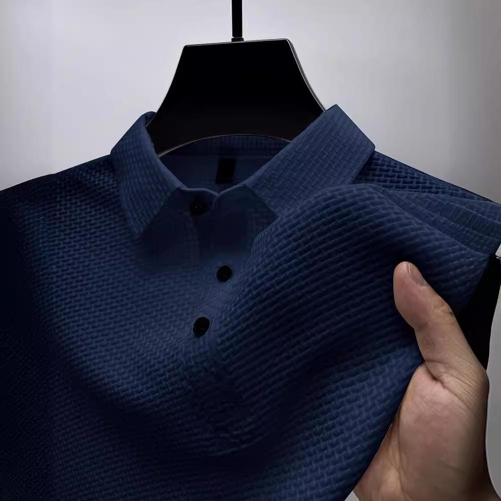 Mesh Ice Silk Short Sleeved T-shirt Men's Shirt Collar Summer Solid Color Slider Polo