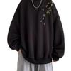 Chinese Bird Print Men Oversized Sweatshirt Fashion Loose Long Sleeve Couple Clothes