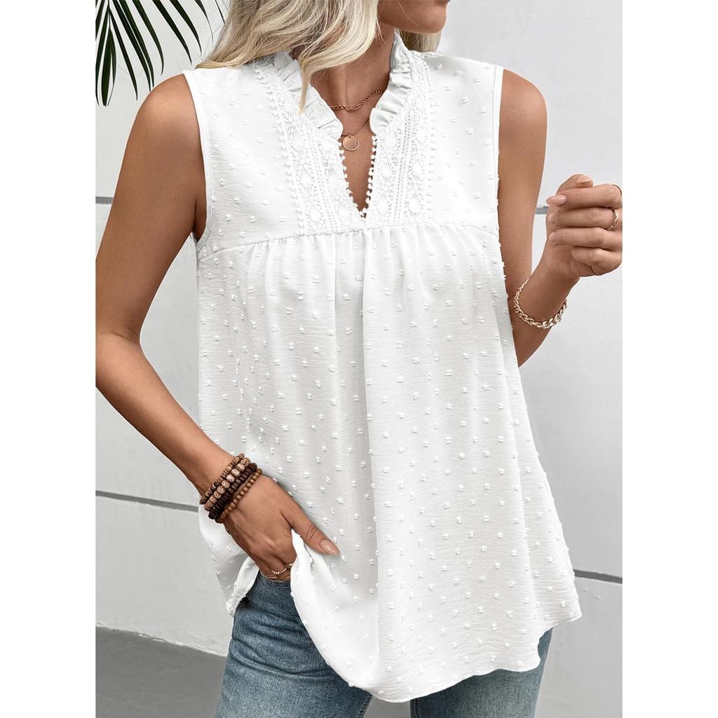 Fashionable Women's Lace Casual Sleeveless Polka Dot Top