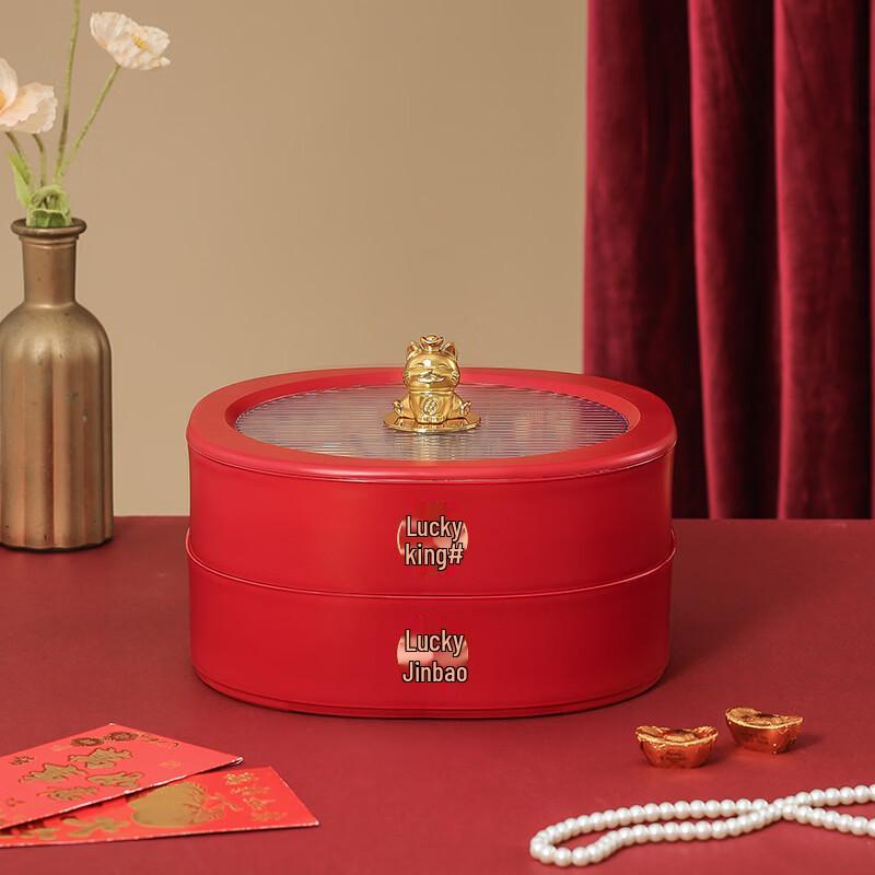 Ru Han Lucky Cat Double-Layer Divided Snack Tray with Lid