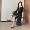 Fashion Sequin Sequin Strap Wrapped Toe Sandals Autumn New Pointed Toe Shallow Mouth Metal Buckle Non-slip Stiletto Heels
