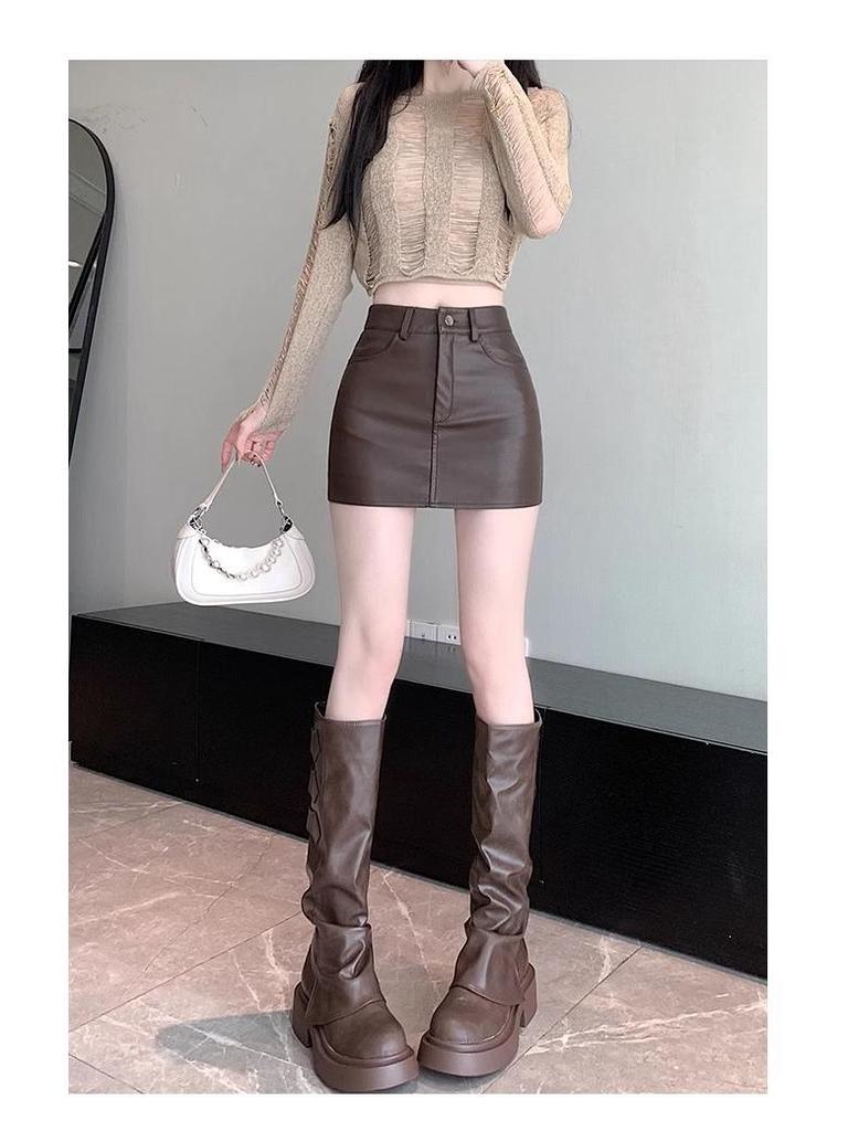 Women's 2024 PU Leather Black Midi Skirt - High Waist, Bodycon, A-Line, Sexy, Slimming, Autumn/Winter Collection