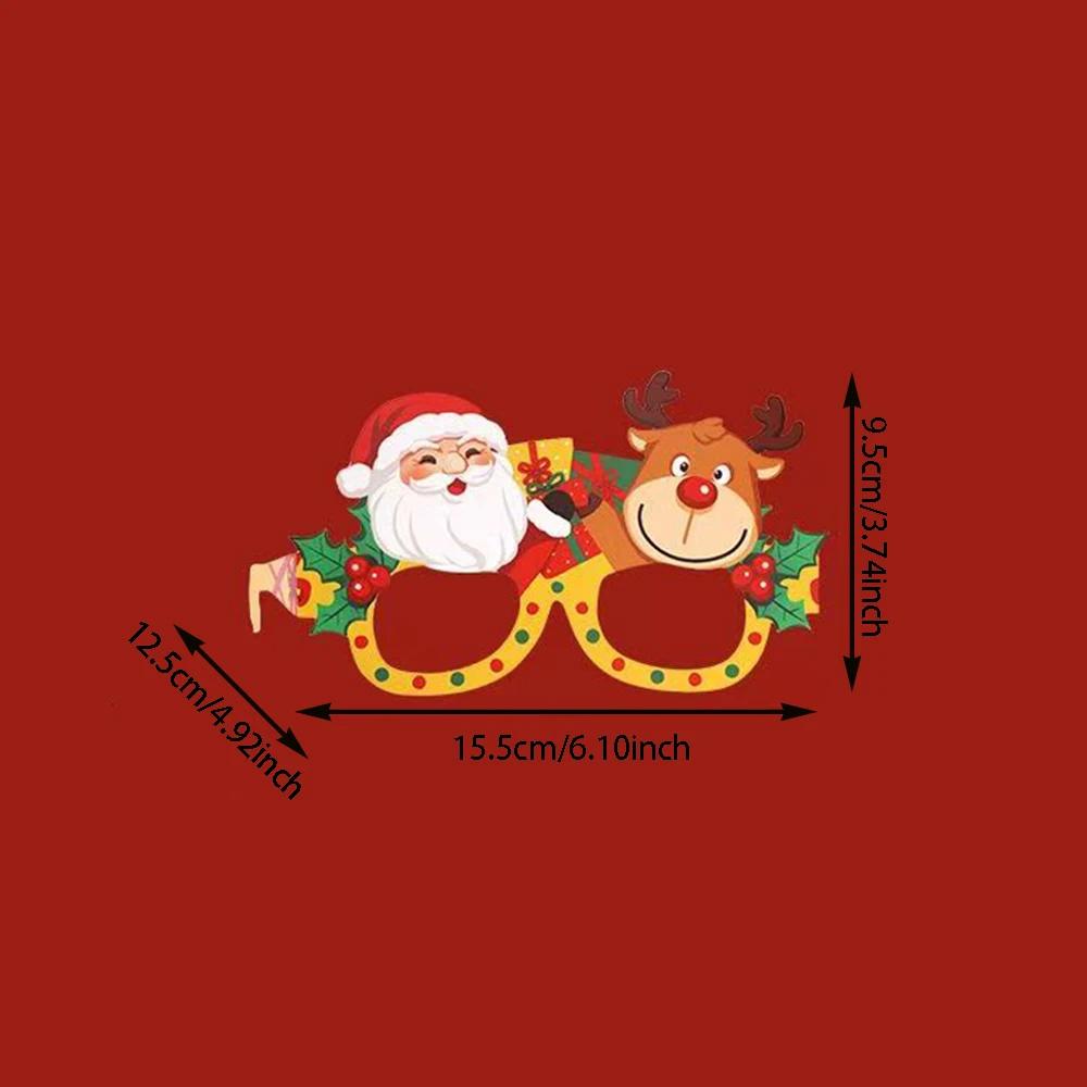 Runtow 12pcs Paper Funny Photo Props Glasses 2025 Merry Christmas Decor for Home Xmas Gifts New Year 2026 Santa Claus Navidad
