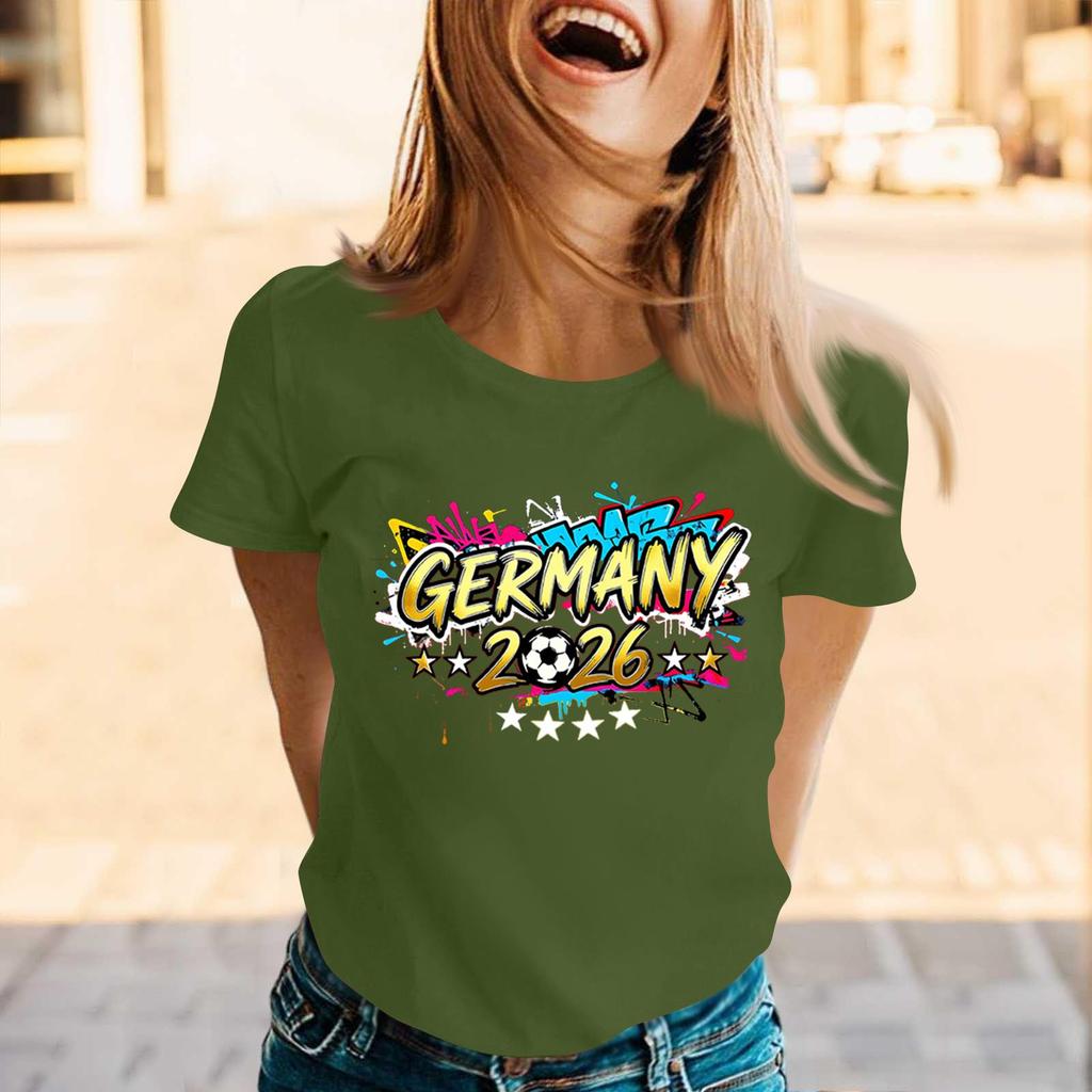 Womens Casual Crew Neck Short Sleeve Pullover T Shirt with Germany 2026 Letter Print Graphic for Soccer Supporters Top
