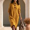 Damen Lässiges lockeres Midi-Strickkleid mit langen Ärmeln und großen Knöpfen für entspannte Alltagsmode