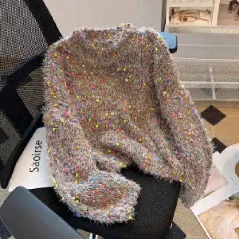 

М який восковий кольоровий короткий светр у крапинку для жінок, зимовий шик, в язаний дизайн, веселковий цукерковий топ S кавовий