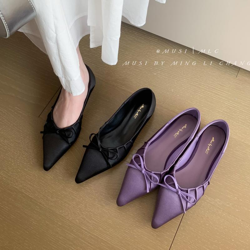 Fashion Bailamos 2025 New Spring Flats Shoes Fashion Bow-knot Casual Women Loafers Pointed Toe Shallow Slip On  Elegant Ballerina Shoes