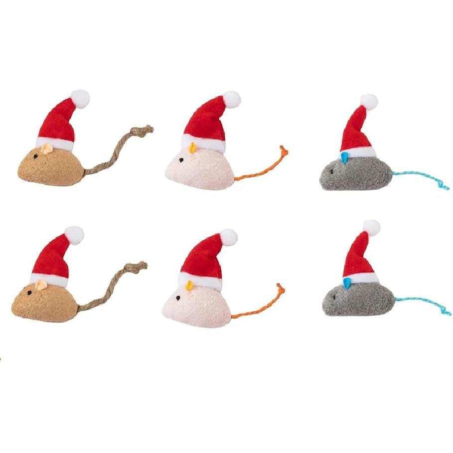 6 Packs Catnip Toys Interactive Toy Christmas Hat Costume Plush Mouse Shaped Cat Toys