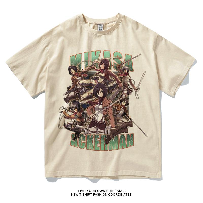 Attack on Titan Anime Alan Mikasa Leavell Printed 100% Cotton T-Shirt Japanese Anime Summer Trend Casual Streetwear