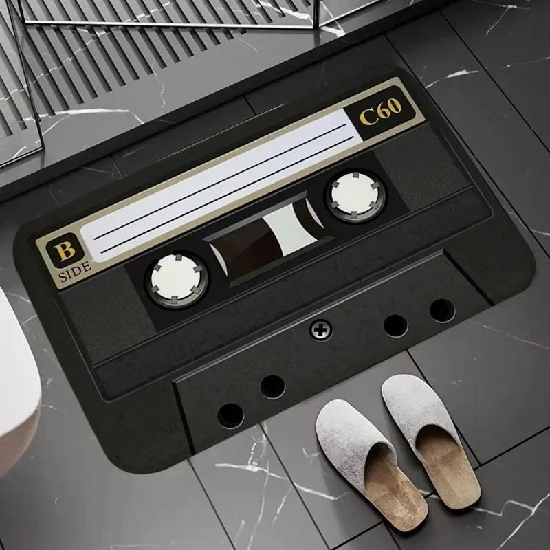 Music Mat Bathroom Carpet Home Entrance Welcome Non Slip Doormat Rug for Kitchen Retro Cassette Tape Bath Mats