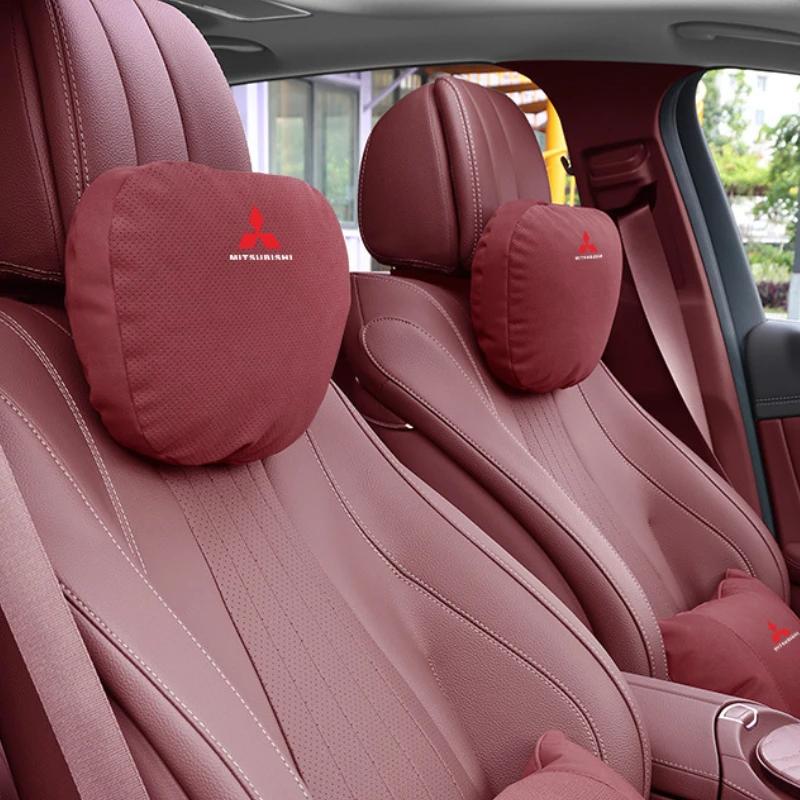 Semišová Dekorace Auta Vnitřní Opěrka Hlavy Polštářek na Krk pro Mitsubishi Ralliart Lancer EX ASX Pajero Outlander Eclipse EVO Grandis