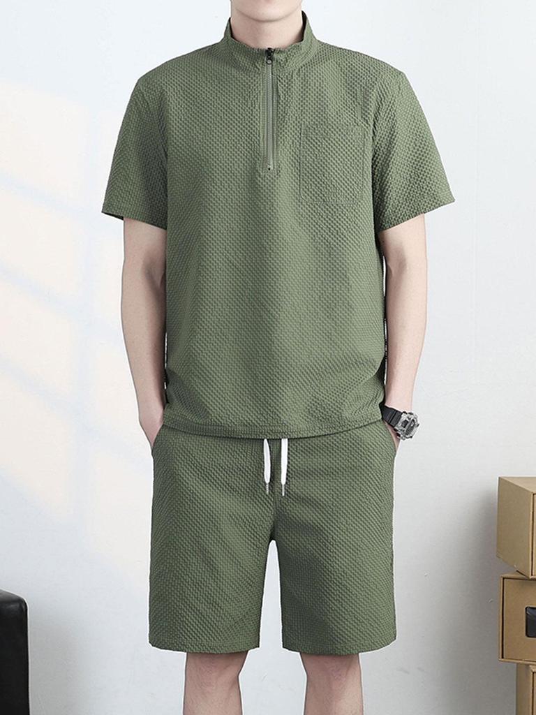 Men's Ice Silk Quick-Dry Summer Sport Set: Casual Loose Polo T-Shirt & Shorts.