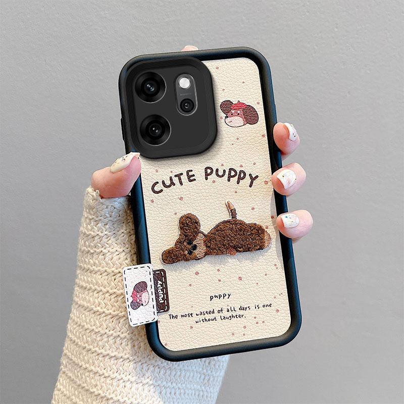 KEYSION Cartoon Cute Plush Embroidery Case for OPPO Reno14 F 5G with Lanyard Silicone Shockproof Phone Cover for OPPO Reno 14F 5G