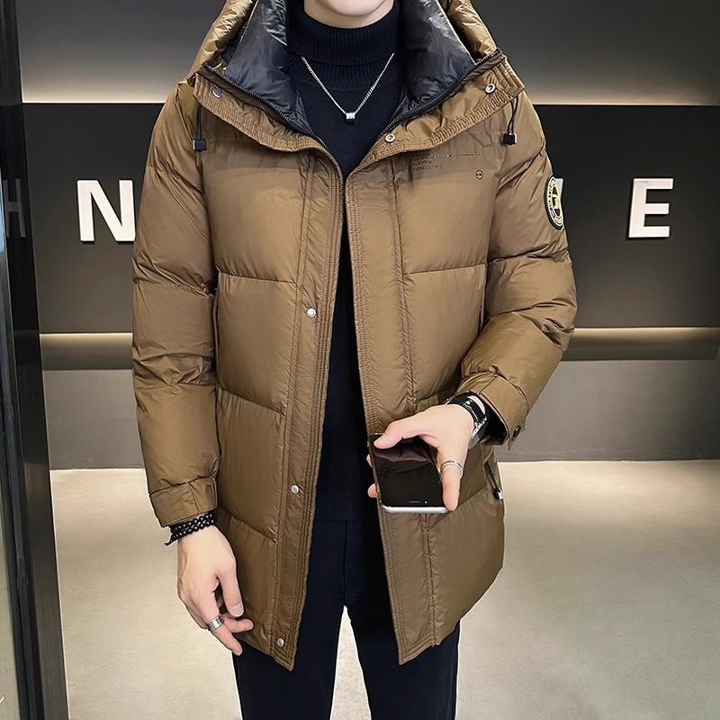 Men's Long Hooded Solid Color Casual Down Coat Winter Warmth Overcoat for Men Parka Plus Size