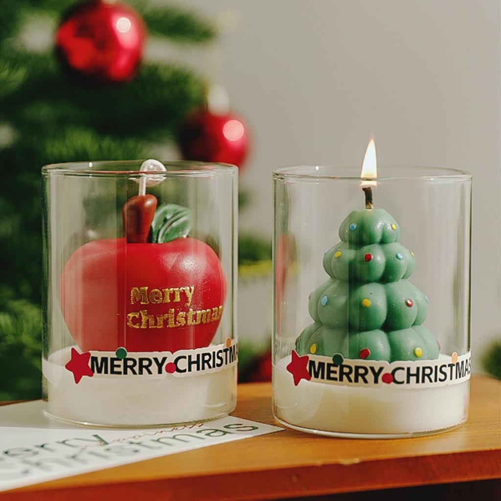 Christmas Scented Candles 3D Gingerbread Man Christmas Tree Apples Candles Decoration Small Tea Wax For Christmas Eve Party