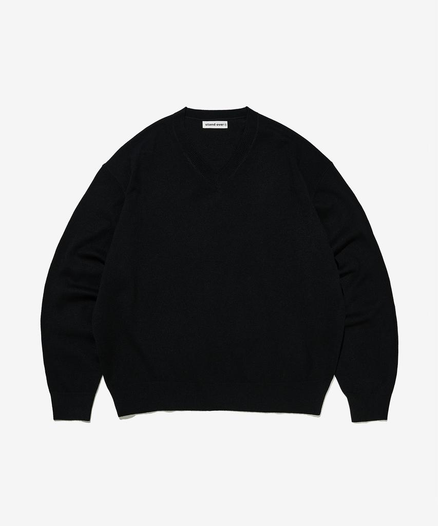 Seutaendeuobeo Crop V-Neck Knit [Black]