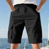 Summer Loose Men's Safari Style Shorts Multi Pockets Casual Loose Fit Straight Elastic Waist Beach Shorts