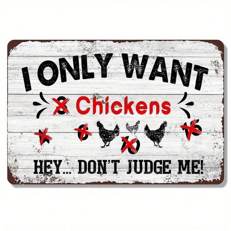 Vintage Iron Wall Art, Funny Chicken Farmhouse Decor, Lightweight Metal Poster for Dacha, 12x8 Inch