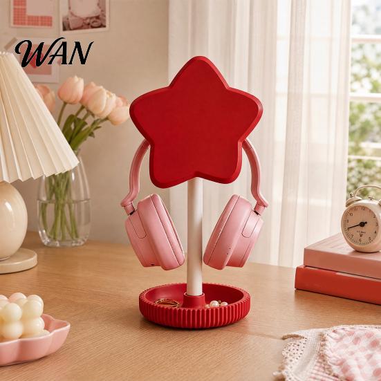 Girly Desktop Accessory Organizer Cute Star Headphone Stand with Storage Tray, 3D Printed PLA Headset Hanger & Desk Multifunctional Organizer, Macaron