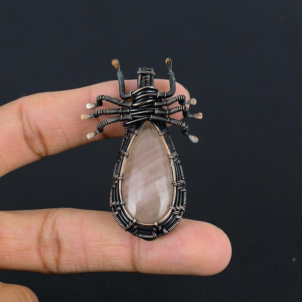 Rose Quartz Jewelry, 999 Copper Wire Wrapped Pendant Handmade Gemstone Jewelry, Gifts For Wife Brand New Pendant