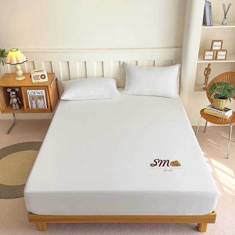 Cross-Border Solid Color Brushed Fitted Sheet Set - Water-Washable Protective Cover & Pillowcase for Simmons, Heat Transfer Compatible
