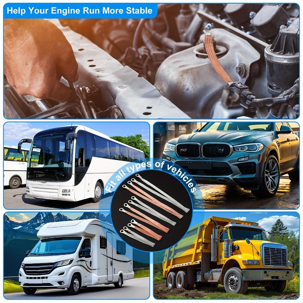 Universelle Kfz-Massebänder 101520 Zoll Motor-Masseband-Kit mit Ringklemmen, verzinnte Kupfer-Motor-Massekabelbänder für die meisten Autos