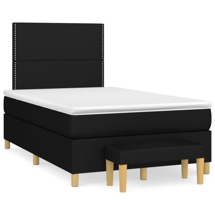 3137063 vidaXL Lit à sommier tapissier avec matelas Noir 120x200 cm Tissu