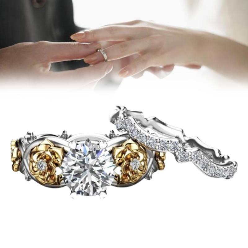 Alliances Élégantes Bicolores Plaqué Or Bijoux Femme Design Floral Tendance