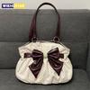 Chic puntíkovaná taška Tote Casual do práce Vintage dámské kabelky Taška přes rameno Univerzální Velká kapacita Puntíkovaný design Mašlička Sladká taška