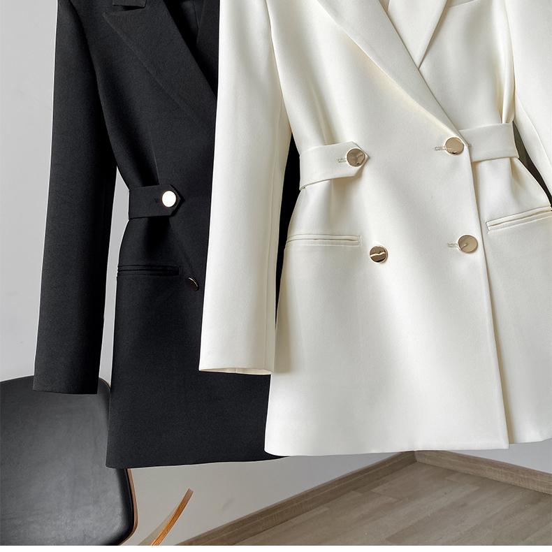 Autumn Womens Blazers Double Breasted Notched Office Lady Small Suit Coat Formal Black